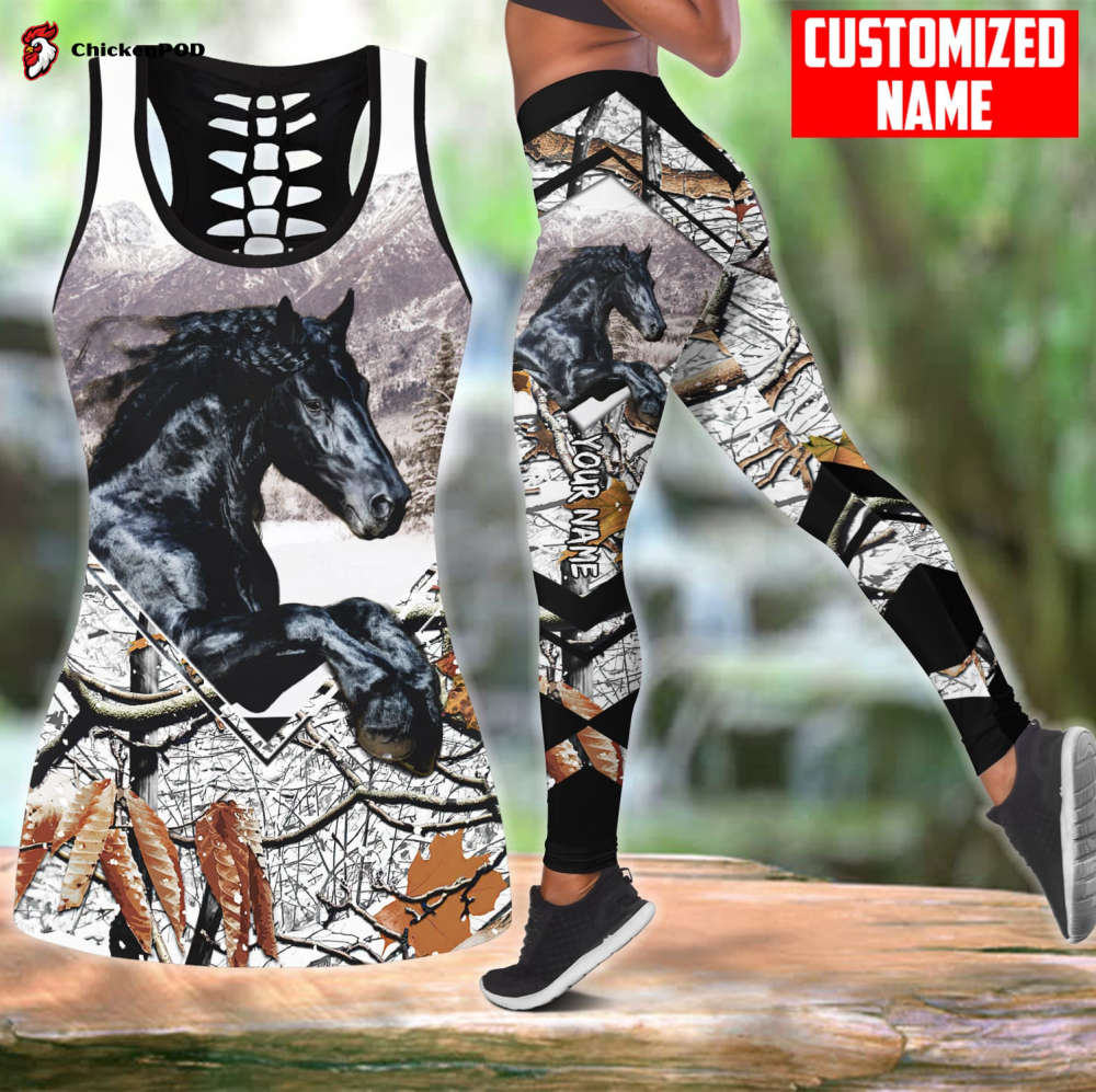 Beebuble Personalized Friesian Horse Camo Pattern All Over Printed Combo Legging Tanktop