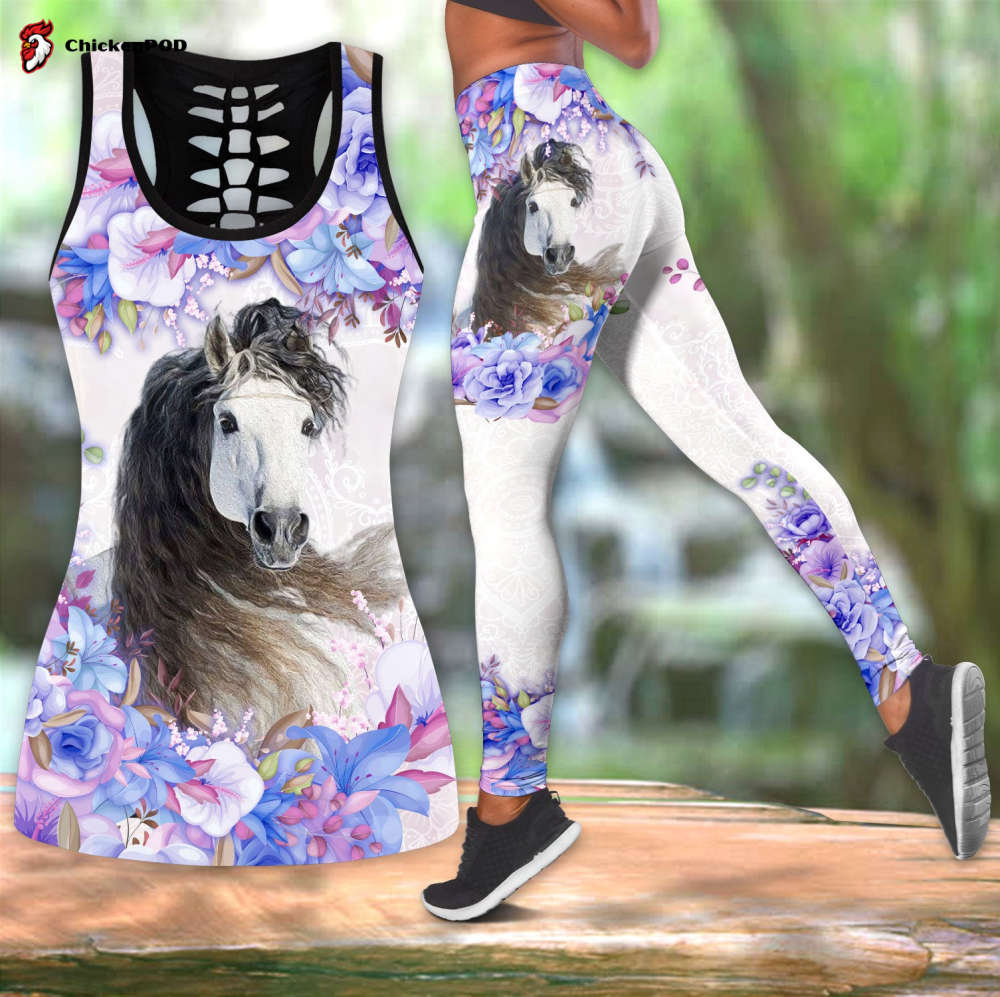 Beebuble Pretty White Horse With Flower 3D Printed Combo Legging Tanktop