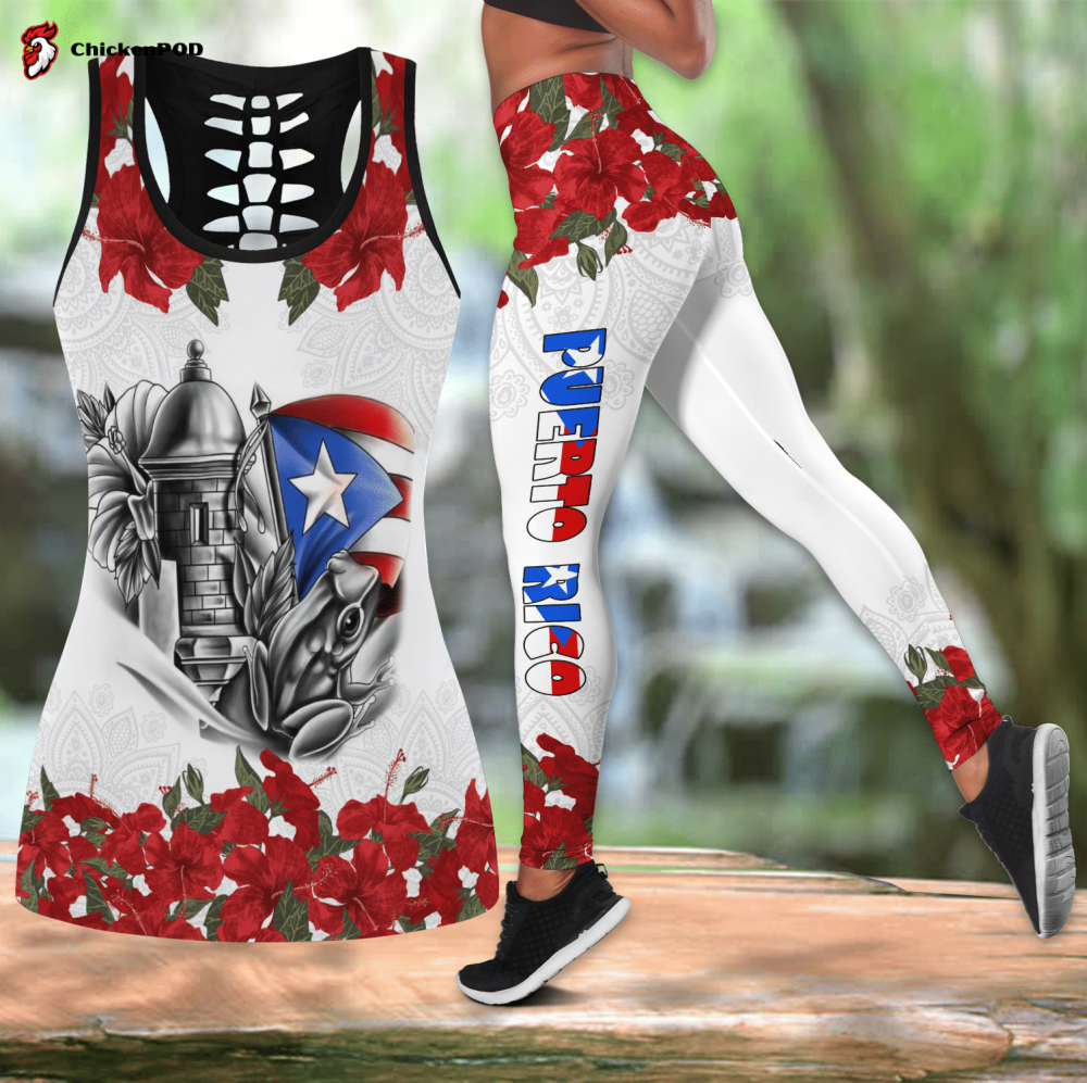 Beebuble Puerto Rico Maga Flower Combo Hollow Tank Top And Legging Outfit MH