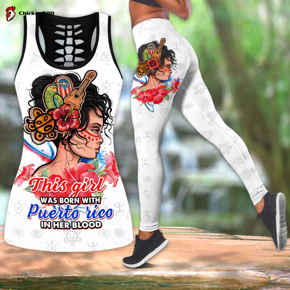 Beebuble Puerto Rico Maga Flower Combo Hollow Tank Top And Legging Outfit MH