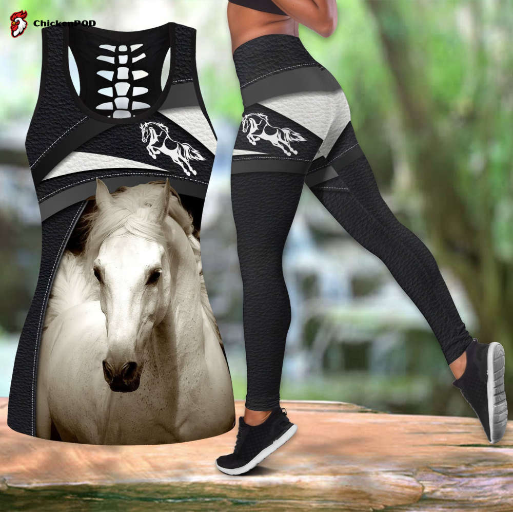 Beebuble White Horse Black Line Leather Combo Tanktop Legging