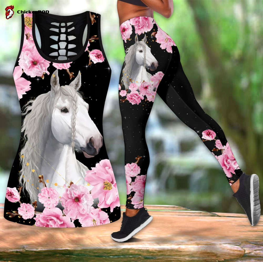 Beebuble White Horse With Flower All Over Printed Combo Legging Tanktop