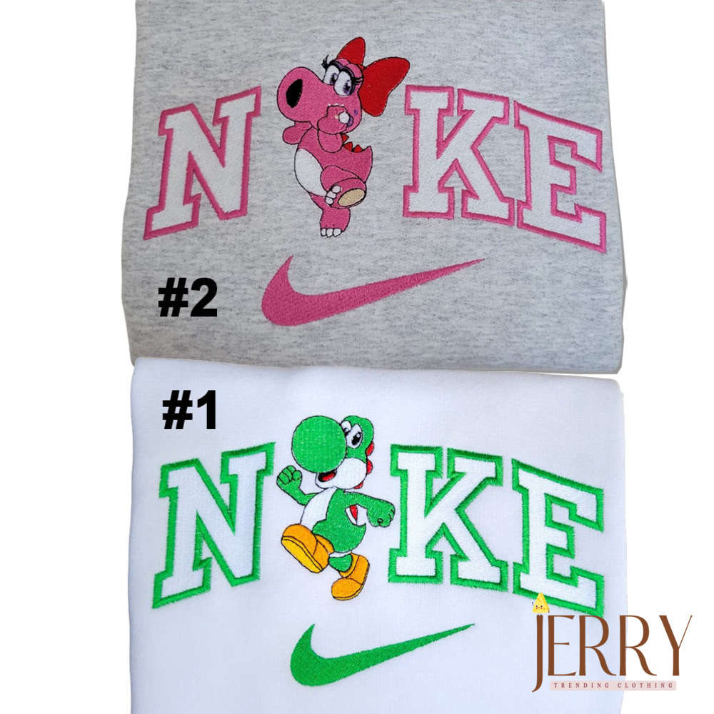 Stylish Birdo and Yoshi Nike Sweatshirt with Embroidered Design – Perfect for Nintendo Fans!