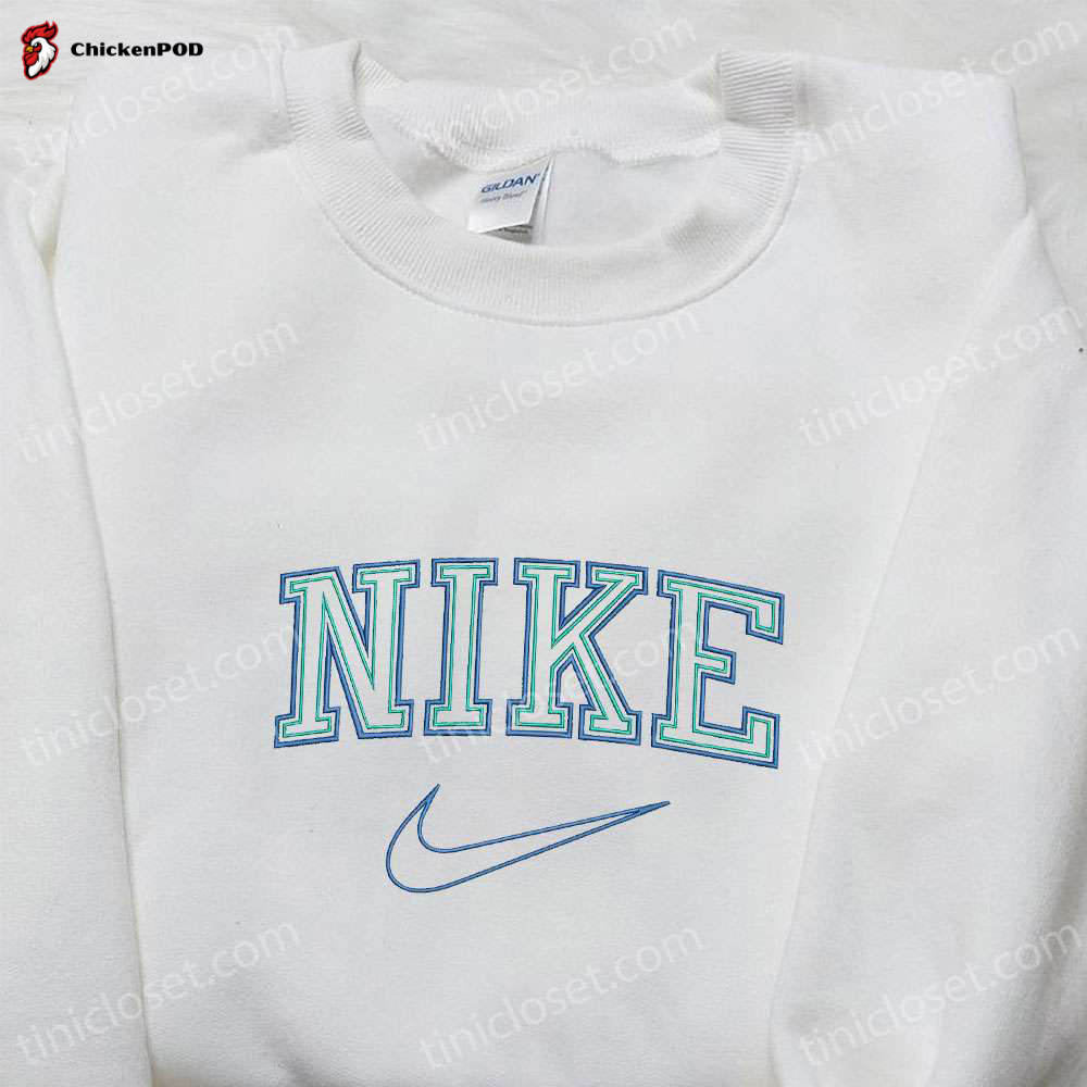 Nike Logo Embroidered Shirt: Blue Double Line Sports Hoodie – Get Inspired with Nike s Stylish Embroidered Collection!