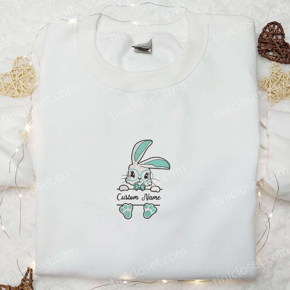 Custom Name Embroidered Hoodie & Blue Easter Bunny Shirt – Perfect Thanksgiving Day Gift Idea