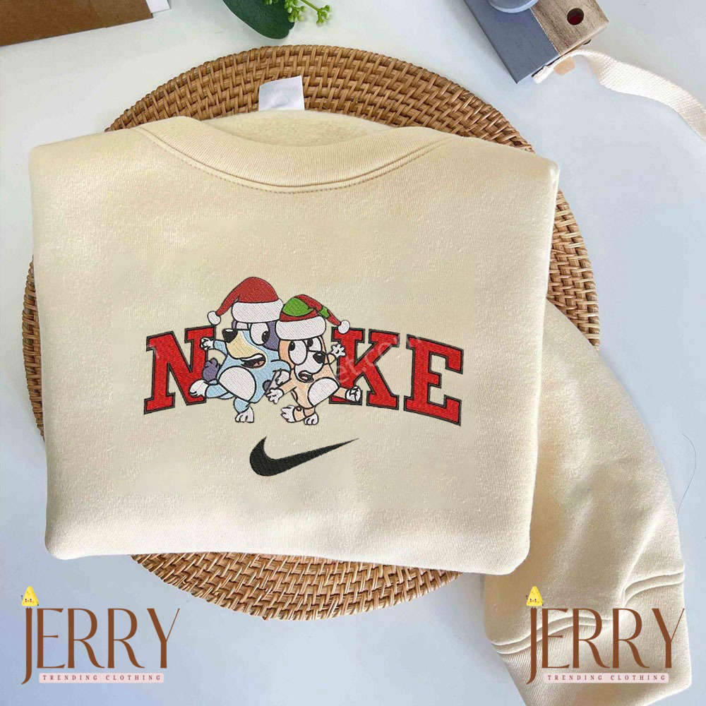 Bluey and Bingo Christmas Nike Sweatshirt: Festive Embroidered Design