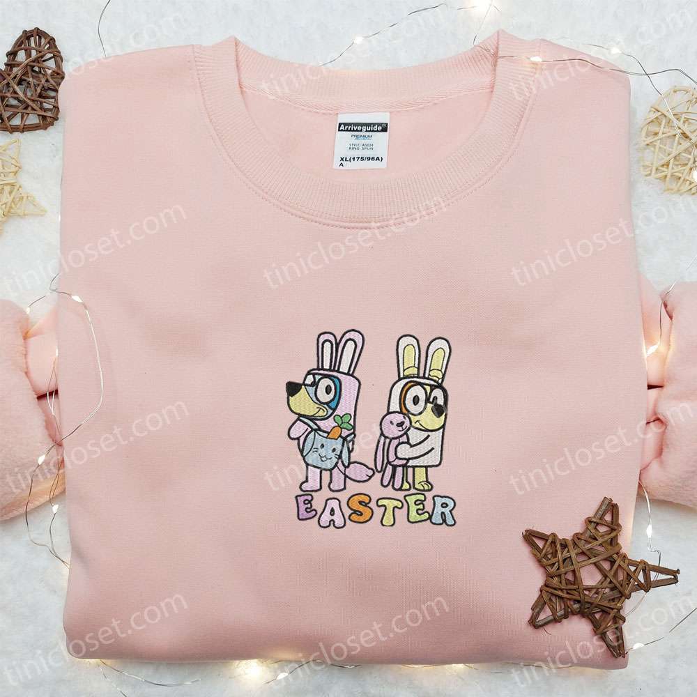 Bluey and Bingo Easter Bunny Embroidered Shirt & Cartoon Hoodie – Perfect Thanksgiving Day Gift Idea