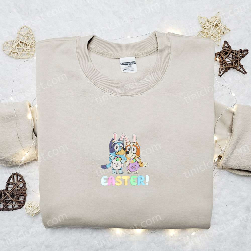 Adorable Bluey and Bingo Easter Embroidered Shirt & Cartoon Hoodie – Perfect Thanksgiving Day Gift Idea