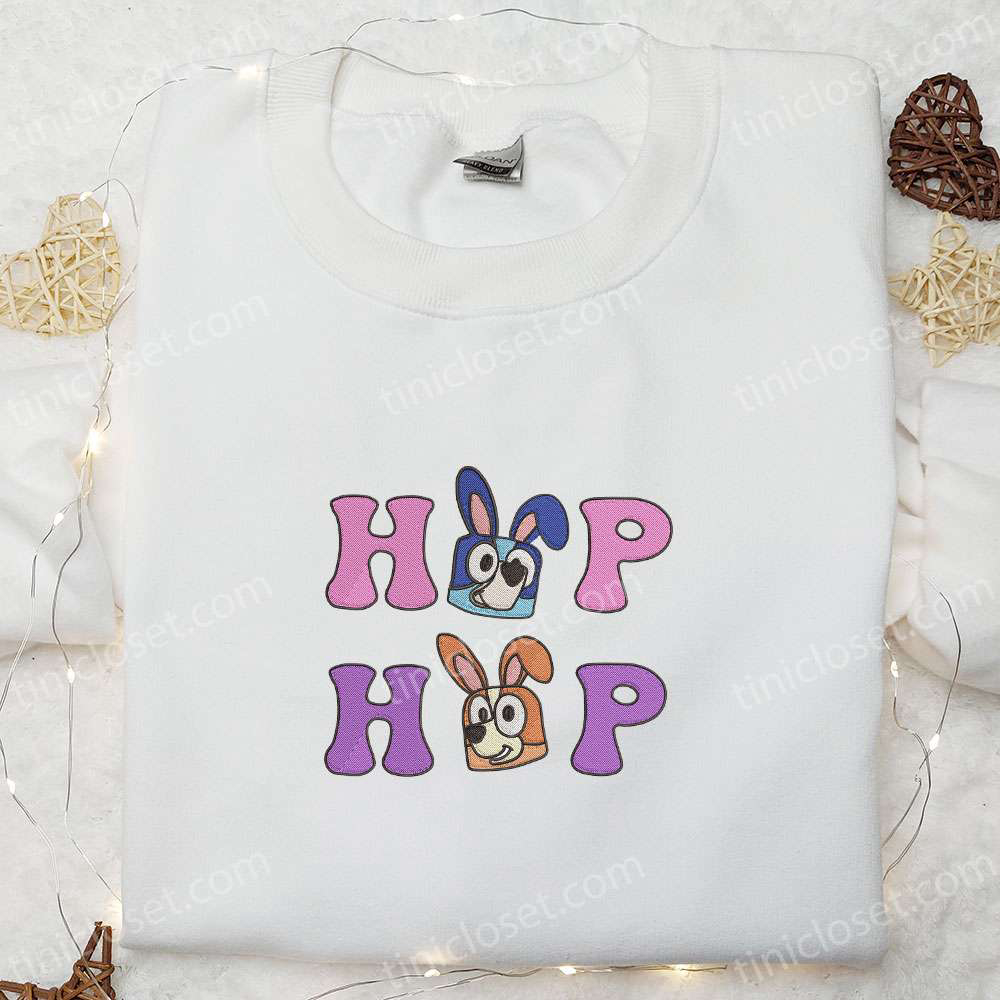 Bluey and Bingo Hop Hop Embroidered Shirt & Thanksgiving Hoodie – Best Holiday Gift Idea