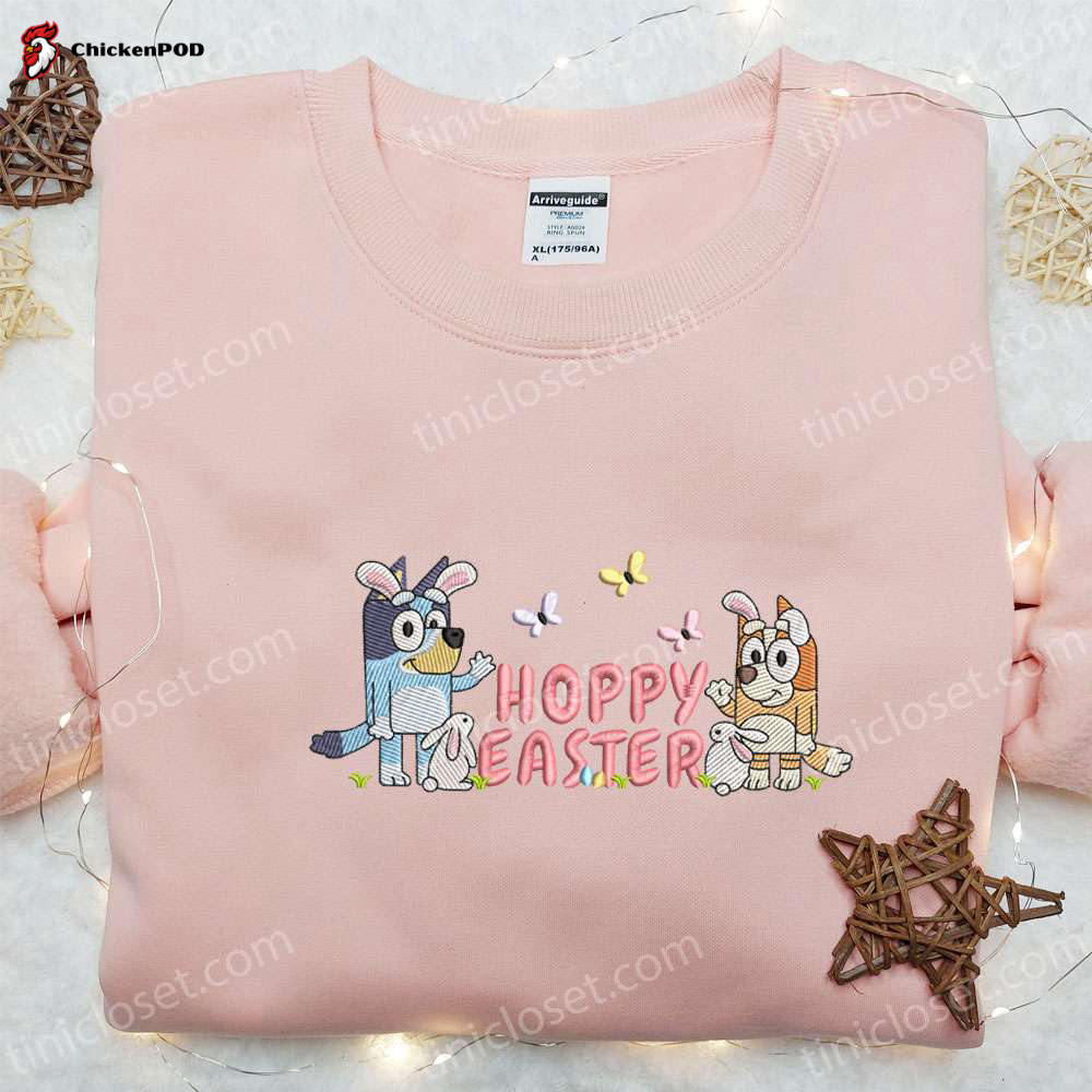 Bluey and Bingo Hoppy Easter Embroidered Shirt & Cartoon Hoodie – Perfect Thanksgiving Day Gift Idea!