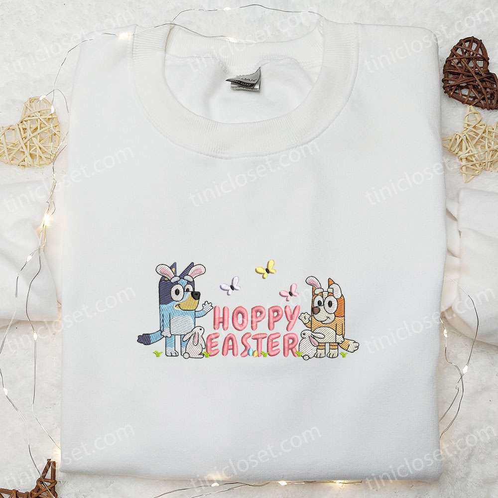 Bluey and Bingo Hoppy Easter Embroidered Shirt & Cartoon Hoodie – Perfect Thanksgiving Day Gift Idea!