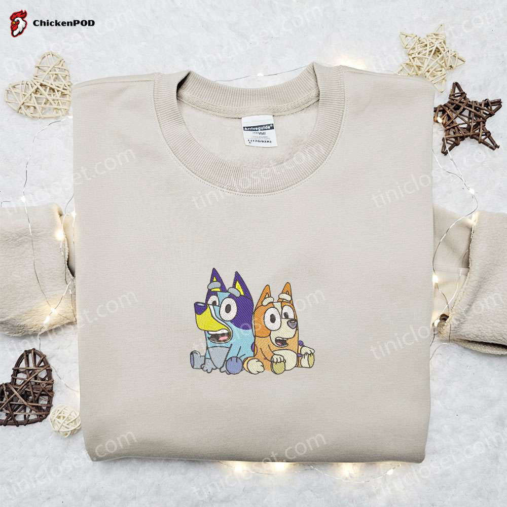 Bluey and Bingo Sisters Embroidered Shirt & Cartoon Hoodie: Perfect Family Gift Idea