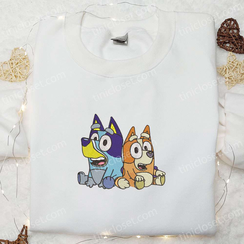 Bluey and Bingo Sisters Embroidered Shirt & Cartoon Hoodie: Perfect Family Gift Idea