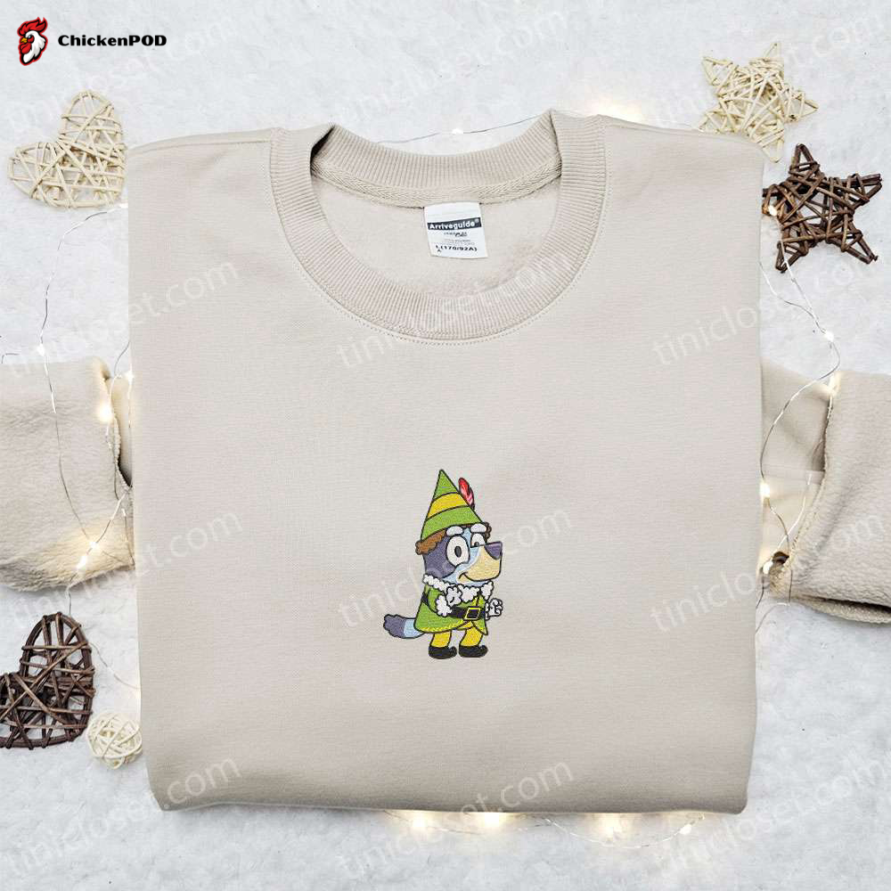 Bluey Christmas Elf Shirt & Cartoon Hoodie: Perfect Christmas Gift Idea with Embroidered Designs