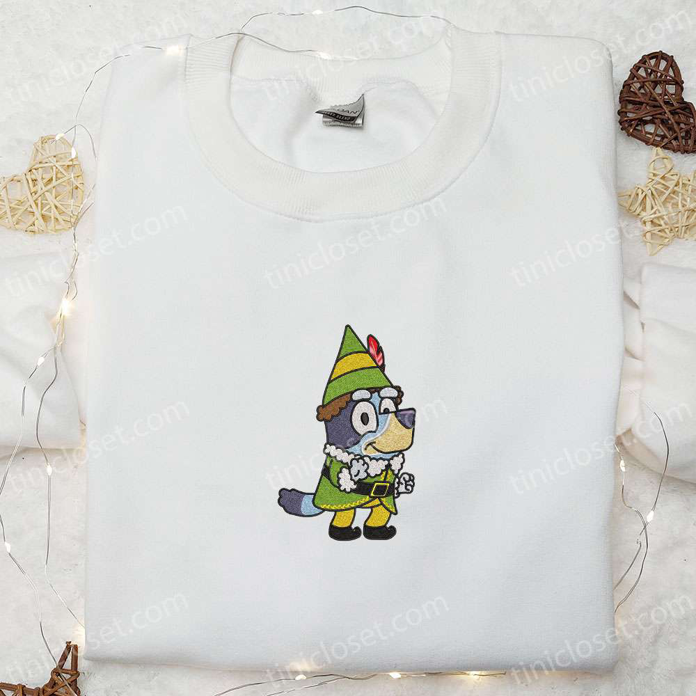 Bluey Christmas Elf Shirt & Cartoon Hoodie: Perfect Christmas Gift Idea with Embroidered Designs