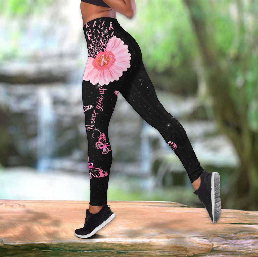 Breast Cancer-Never Give Up Combo Tank + Legging Sport Gifts