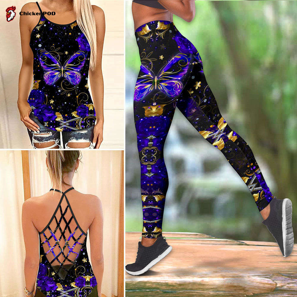 Blue Butterfly Combo Legging + Tanktop Blue Color