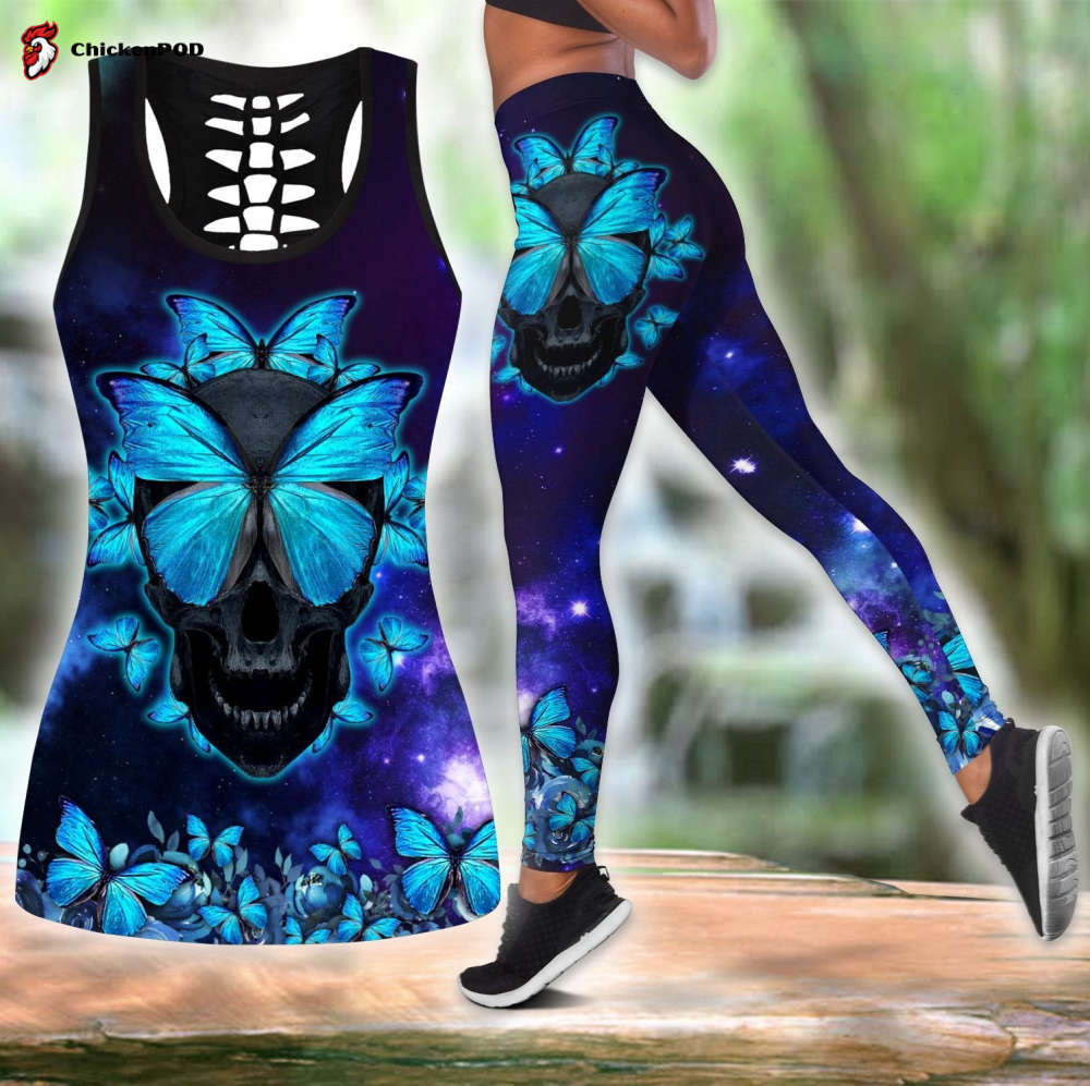 Butterfly Love Skull 3d all over printed tanktop & legging outfit For Women Sport Gifts