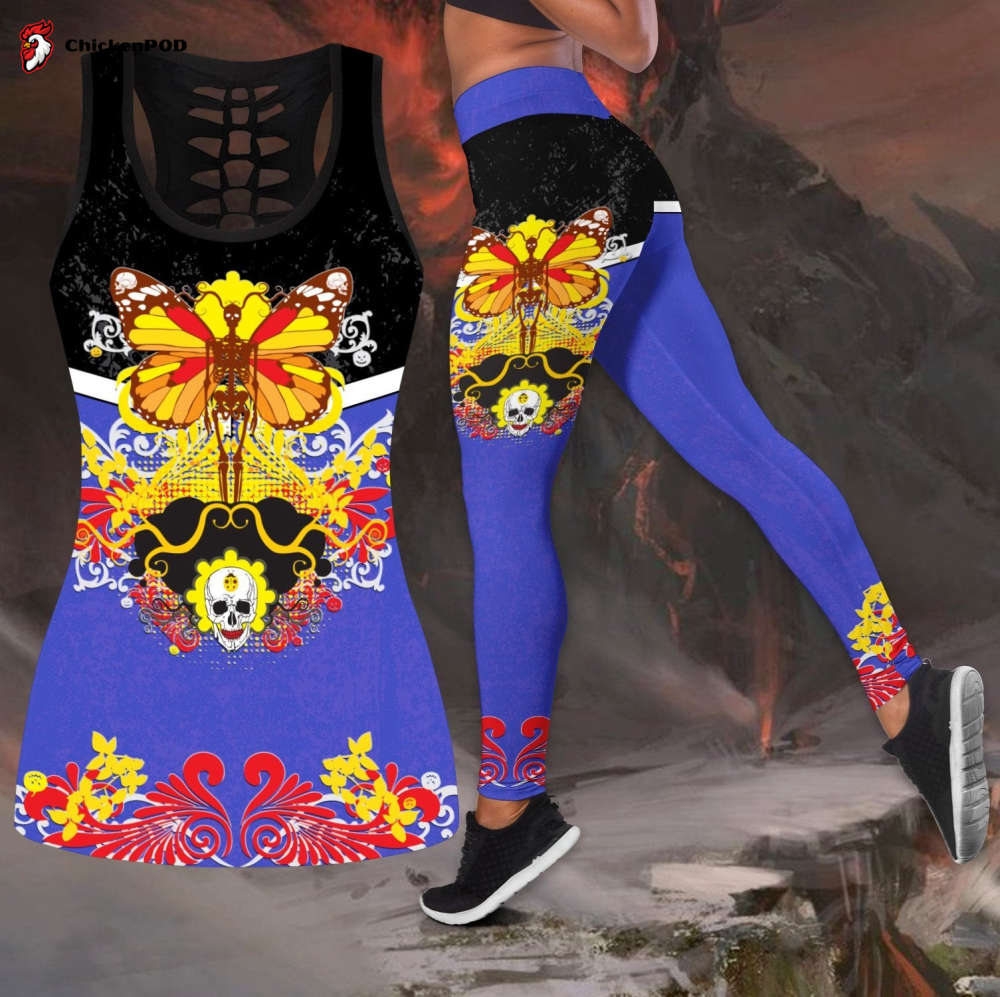 Butterfly Love Skull and Tattoos tanktop & legging outfit For Women Sport Gifts