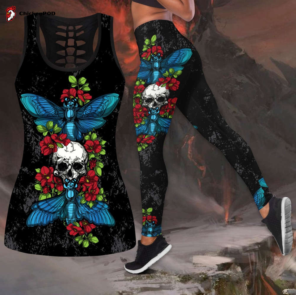 Butterfly Love Skull and Tattoos tanktop & legging outfit For Women Sport Gifts