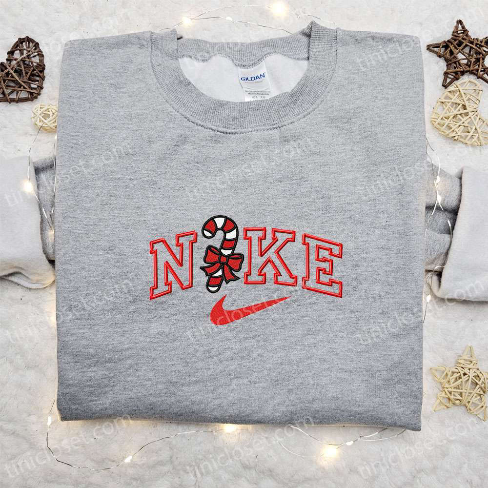 Candy Cane x Nike Embroidered Sweatshirt: Best Christmas Gift Idea for Nike Inspired Shirt Enthusiasts