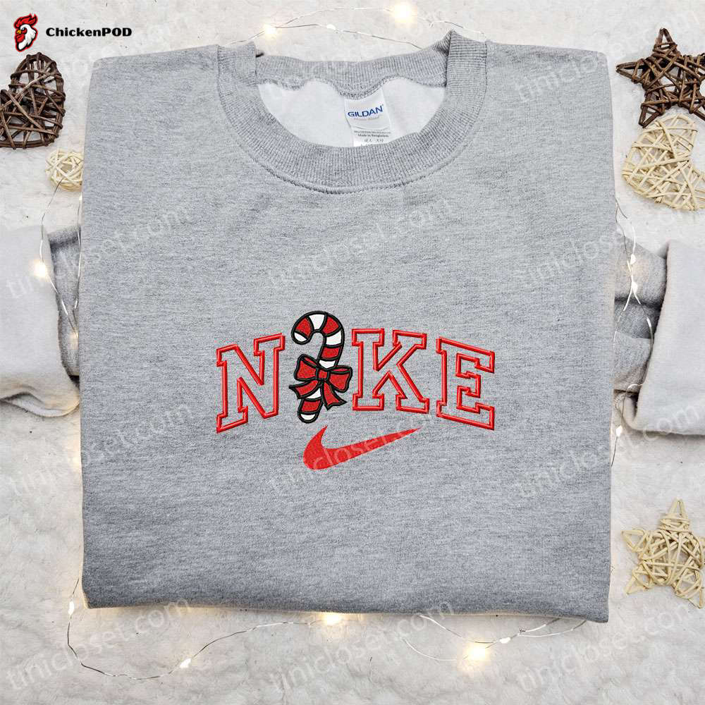 Candy Cane x Nike Embroidered Sweatshirt: Best Christmas Gift Idea for Nike Inspired Shirt Enthusiasts