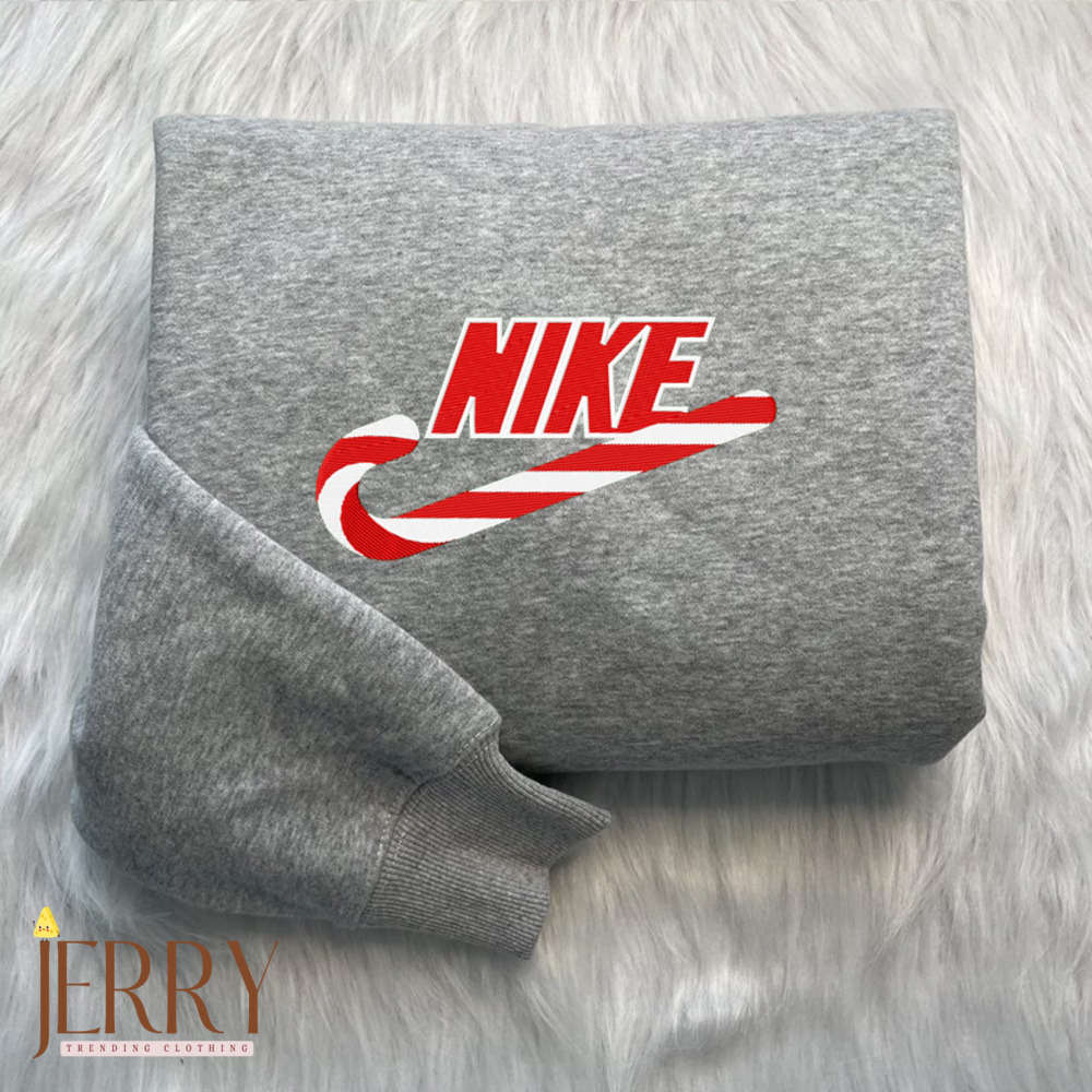 Festive Candy Christmas Nike Sweatshirt: Embroidered Comfort & Style