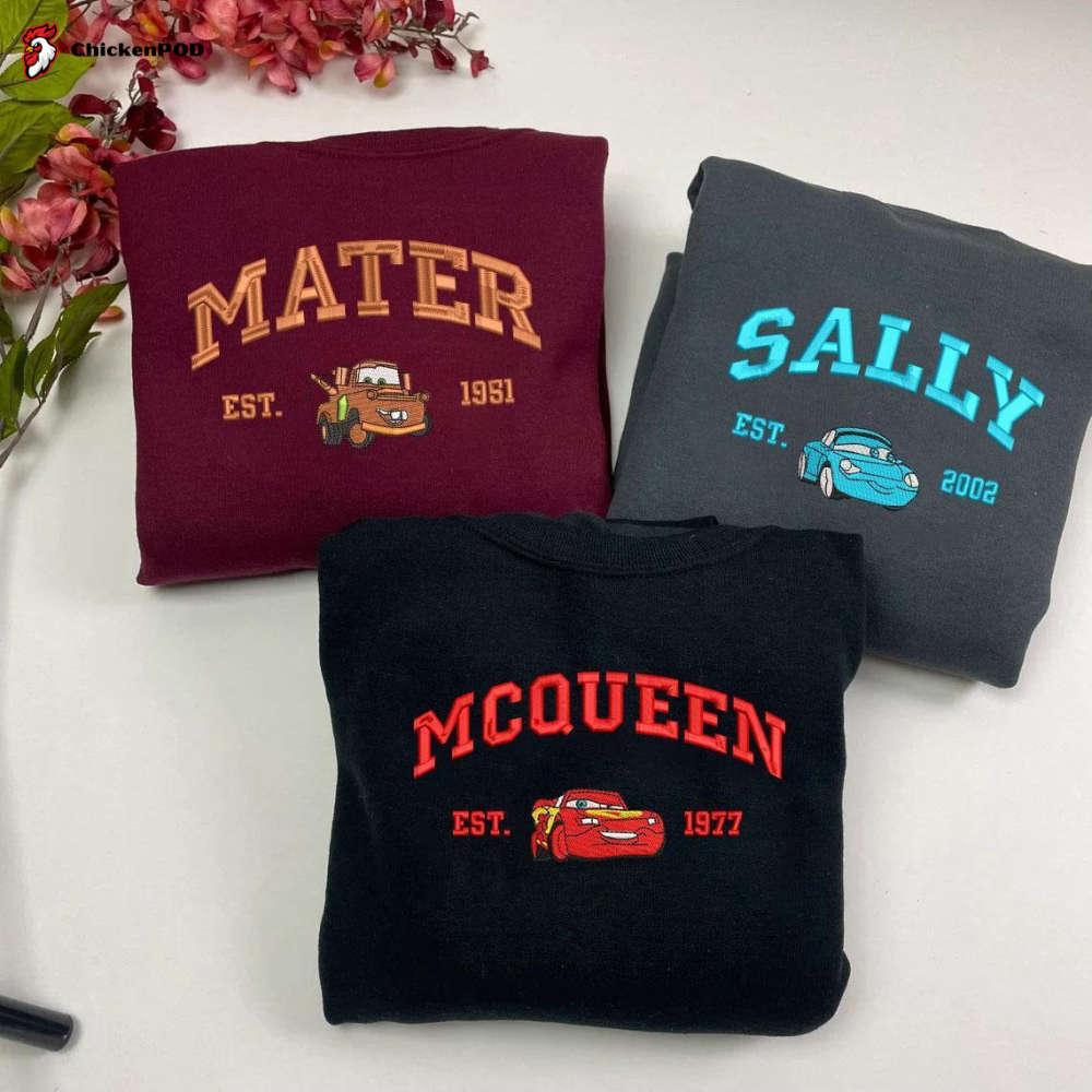 Cars Couple Sweater: Mcqueen x Sally x Mater Embroidered Sweatshirts – Trending Vintage Crewneck & Hoodie