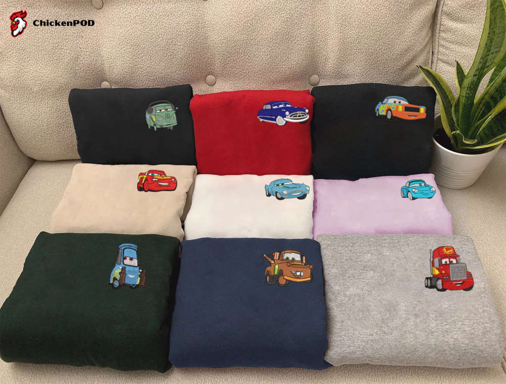 Cars Mcqueen & Friends Embroidered Sweatshirt – Trending Cartoon Crewneck Perfect Gift for Friends