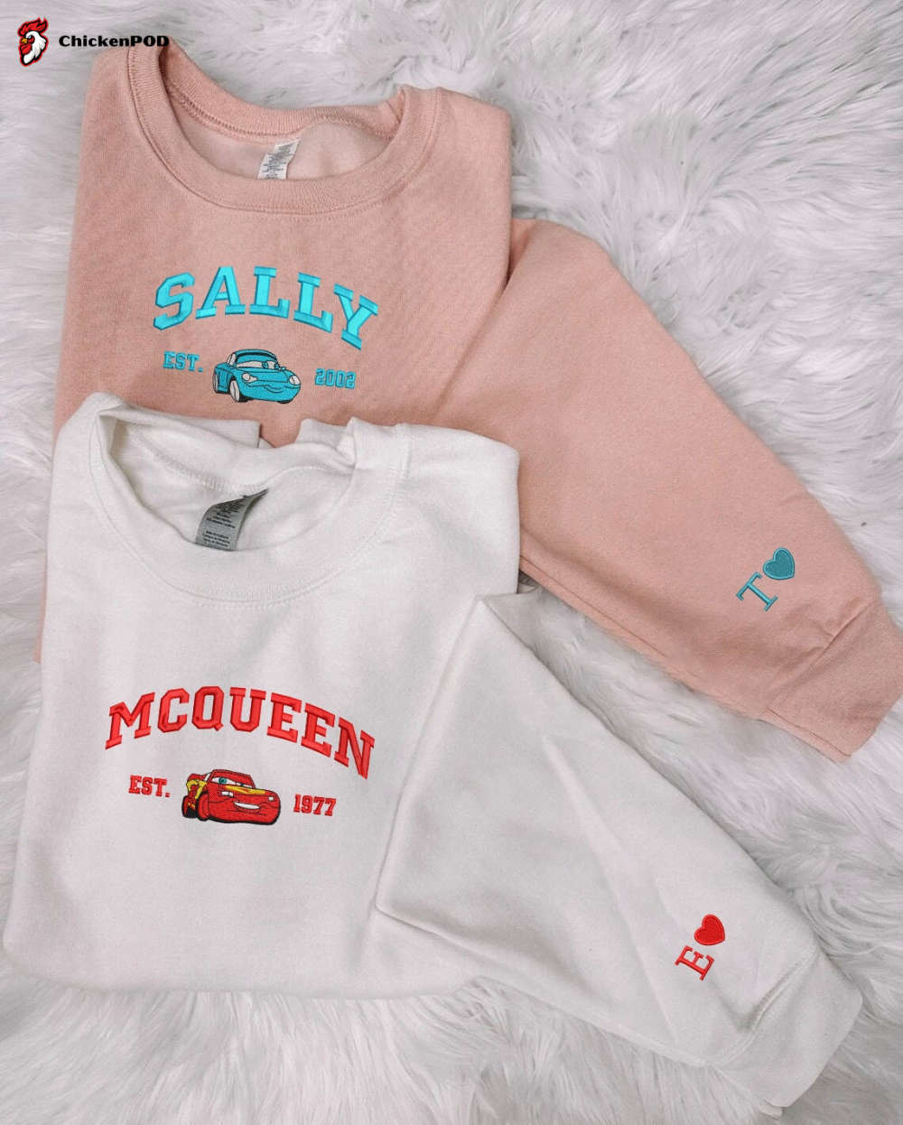 Cars Mcqueen x Sally Embroidered Sweatshirt – Trending Cartoon Couple Christmas Crewneck Perfect Gift