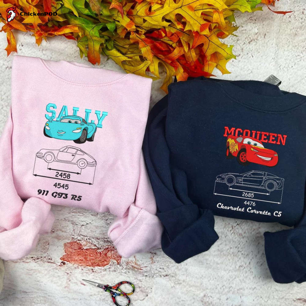 Cars Mcqueen x Sally Embroidered Sweatshirt: Trending Cartoon Couple Christmas Crewneck Gift for Him