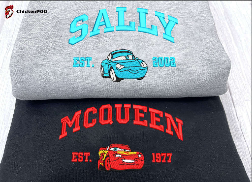 Cars Mcqueen x Sally Cartoon Sweatshirt: Trending Embroidered Crewneck & Hoodie