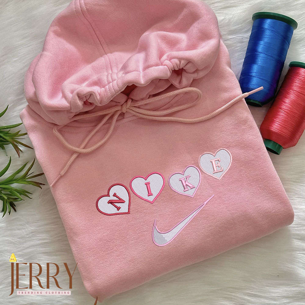 Affordable Nike Hearts Embroidered Sweatshirt: Perfect Valentine s Day Gift for Girlfriend Boyfriend