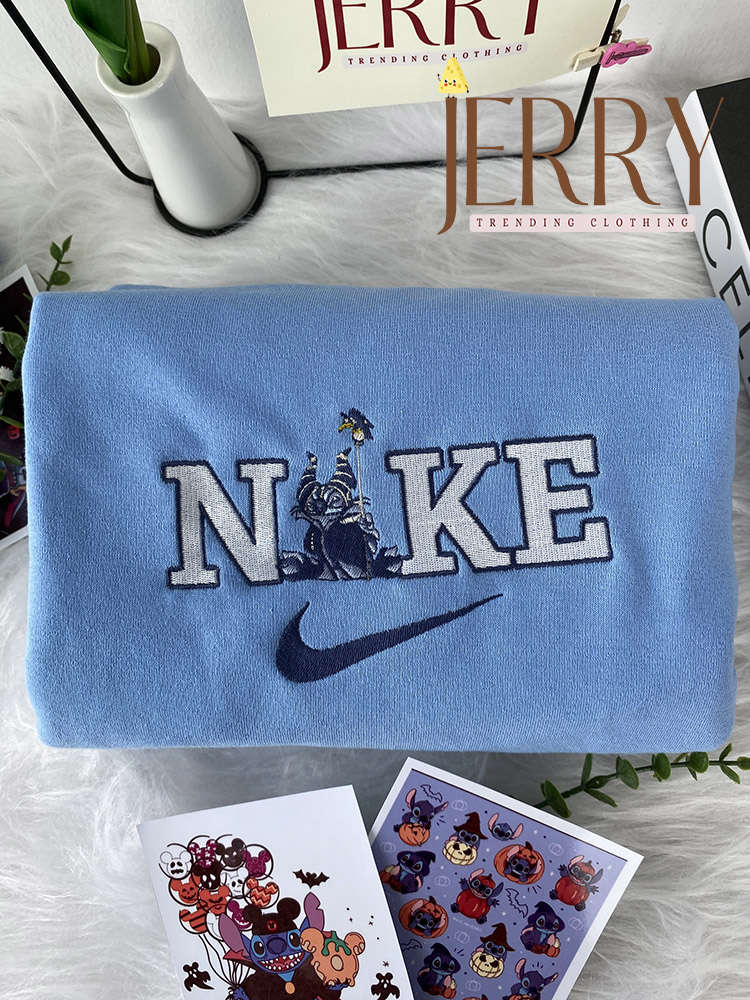 Custom Maleficent Stitch Nike Sweatshirt – Spooky Halloween Couple Gift