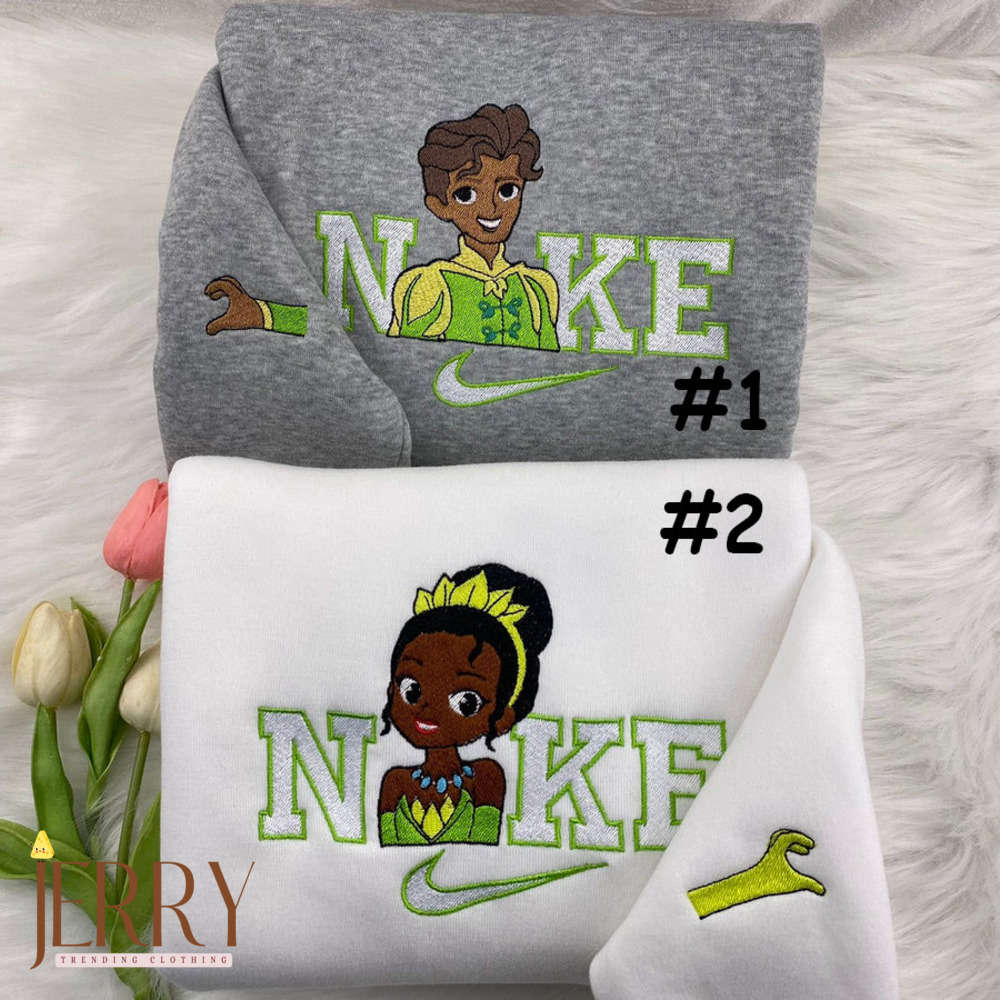 Disney Nike Embroidered Sweatshirt: Chibi Tiana and Naveen from The Princess and the Frog