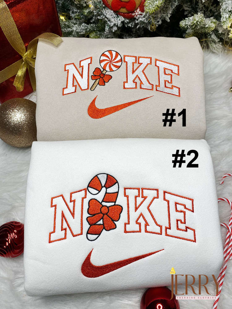 Cozy Christmas Candy Nike Sweatshirt: Embroidered Delight for Festive Season