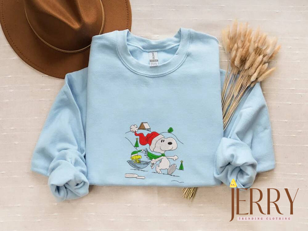 Y2K Style Christmas Embroidery Sweatshirt: Charlie and Dog Crewneck Festive Embroidered Top