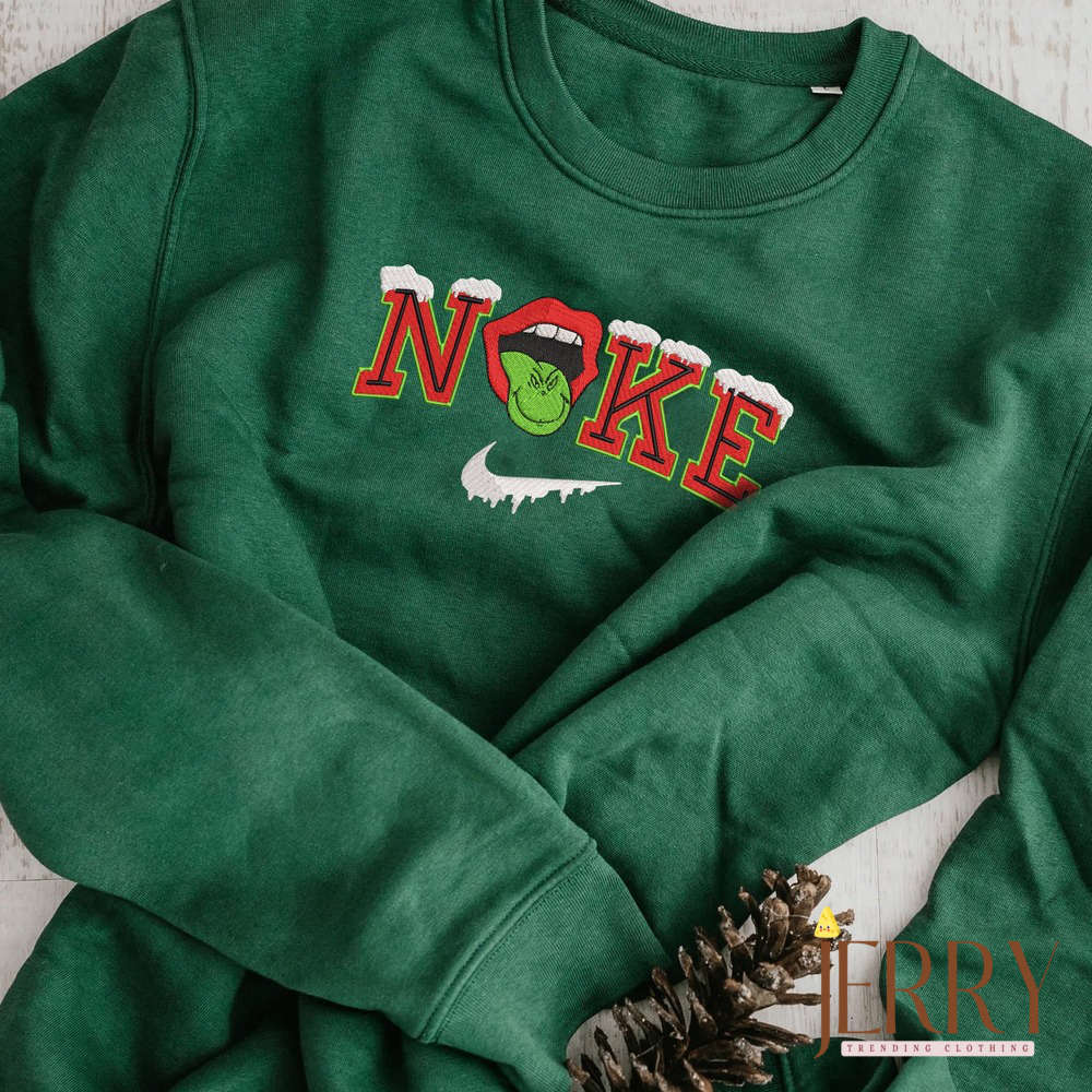 Christmas Grinch Nike Embroidered Sweatshirt – Cozy Hoodie for Festive Vibes