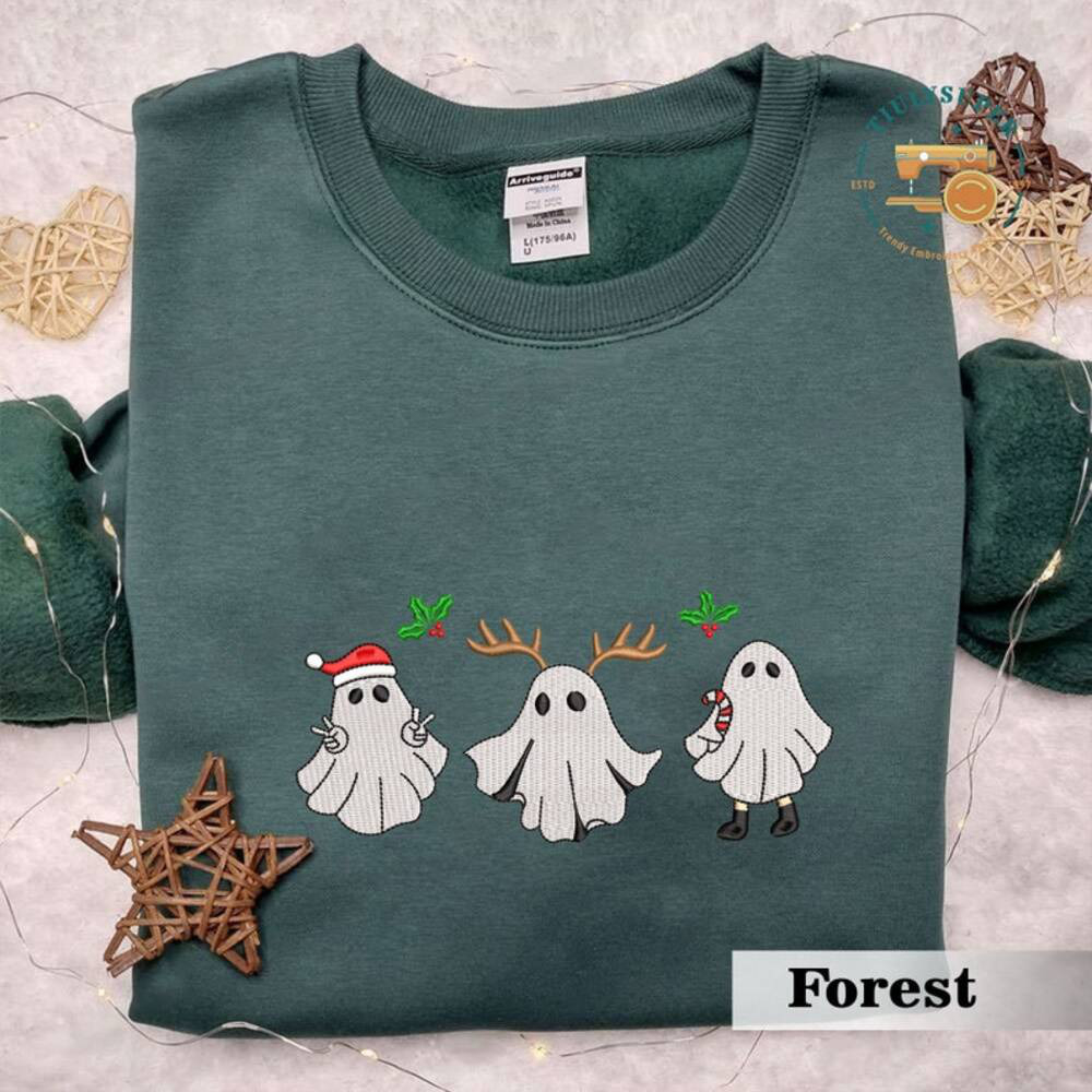 Spooky Embroidered Christmas Biscuit Sweatshirt: Festive Ghost Shirt for Spooky Season