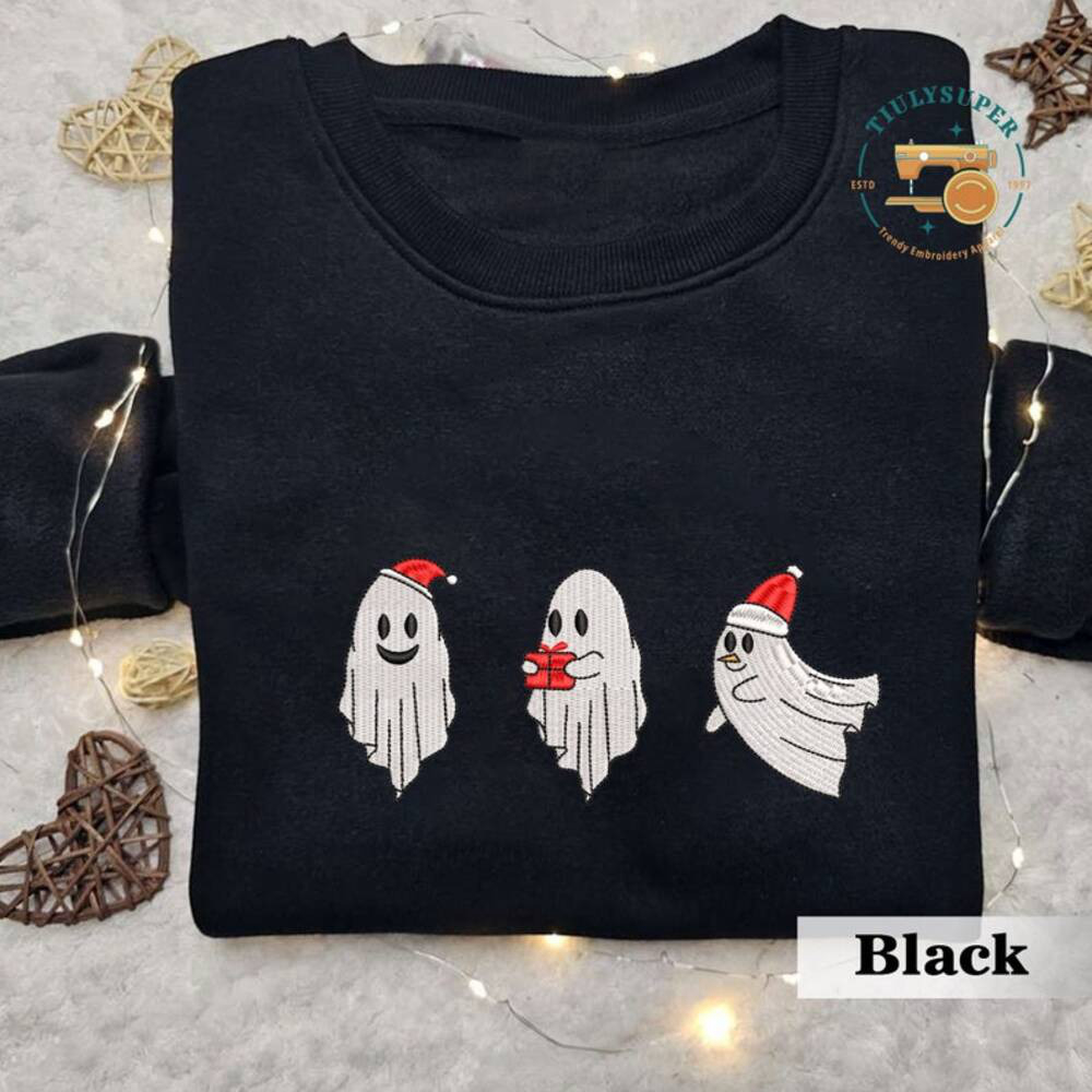 Spooky Christmas Embroidered Sweater – Ghost Shirt & Sweatshirt