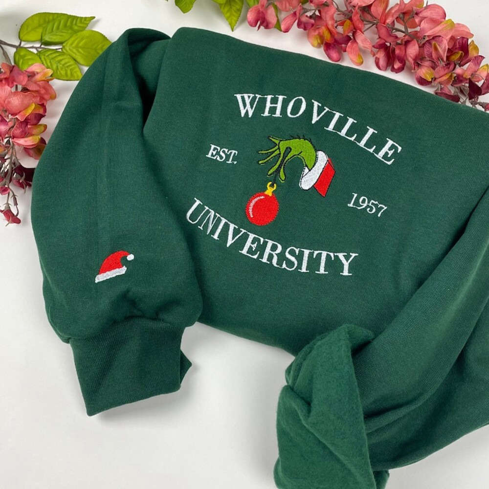 Whoville University Christmas Embroidered Sweatshirt – Festive Christmas Crewneck