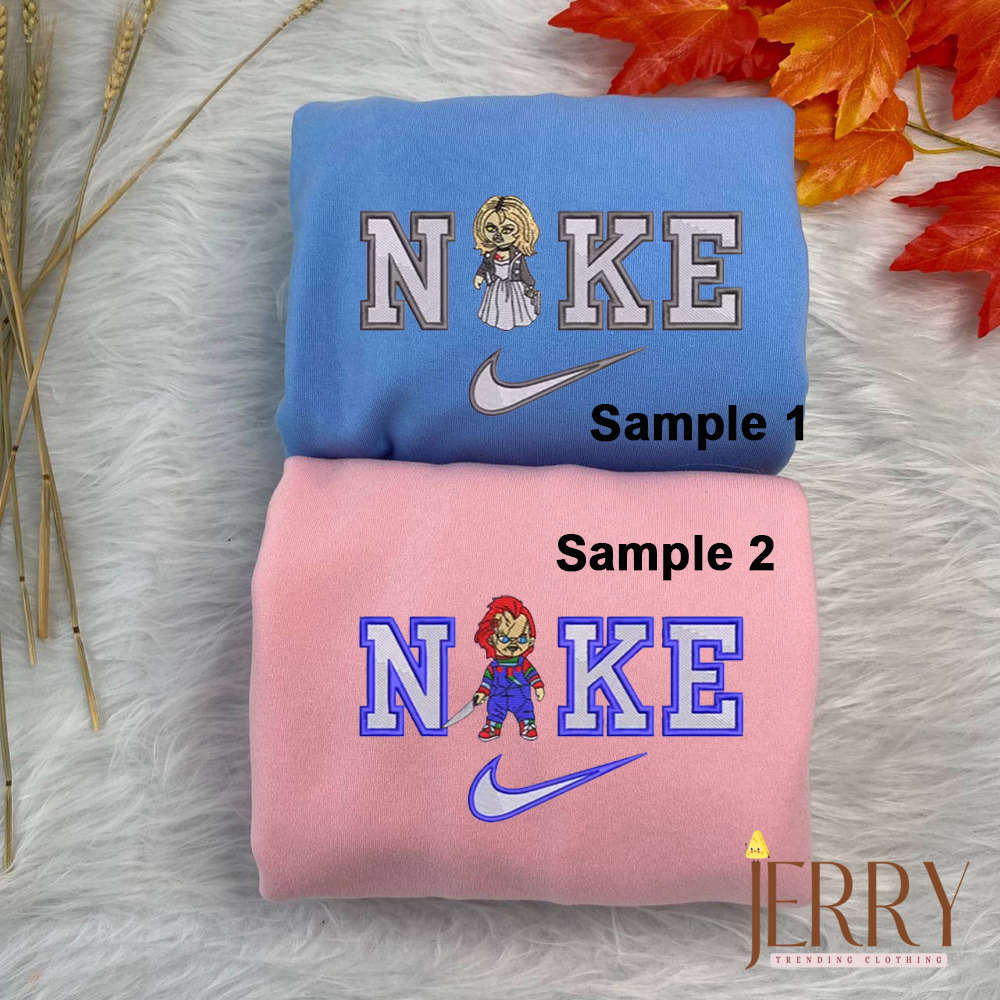 Chucky and Tiffany Nike Embroidered Shirt: Horror-Inspired Fashion with Unique Nike Design