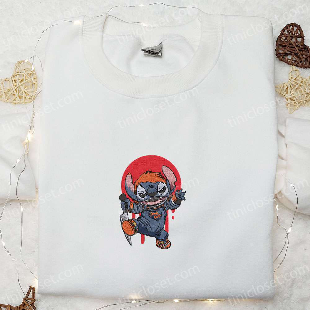 Chucky x Stitch Embroidered Sweatshirt: Disney Halloween Hoodie Best Gifts for Family