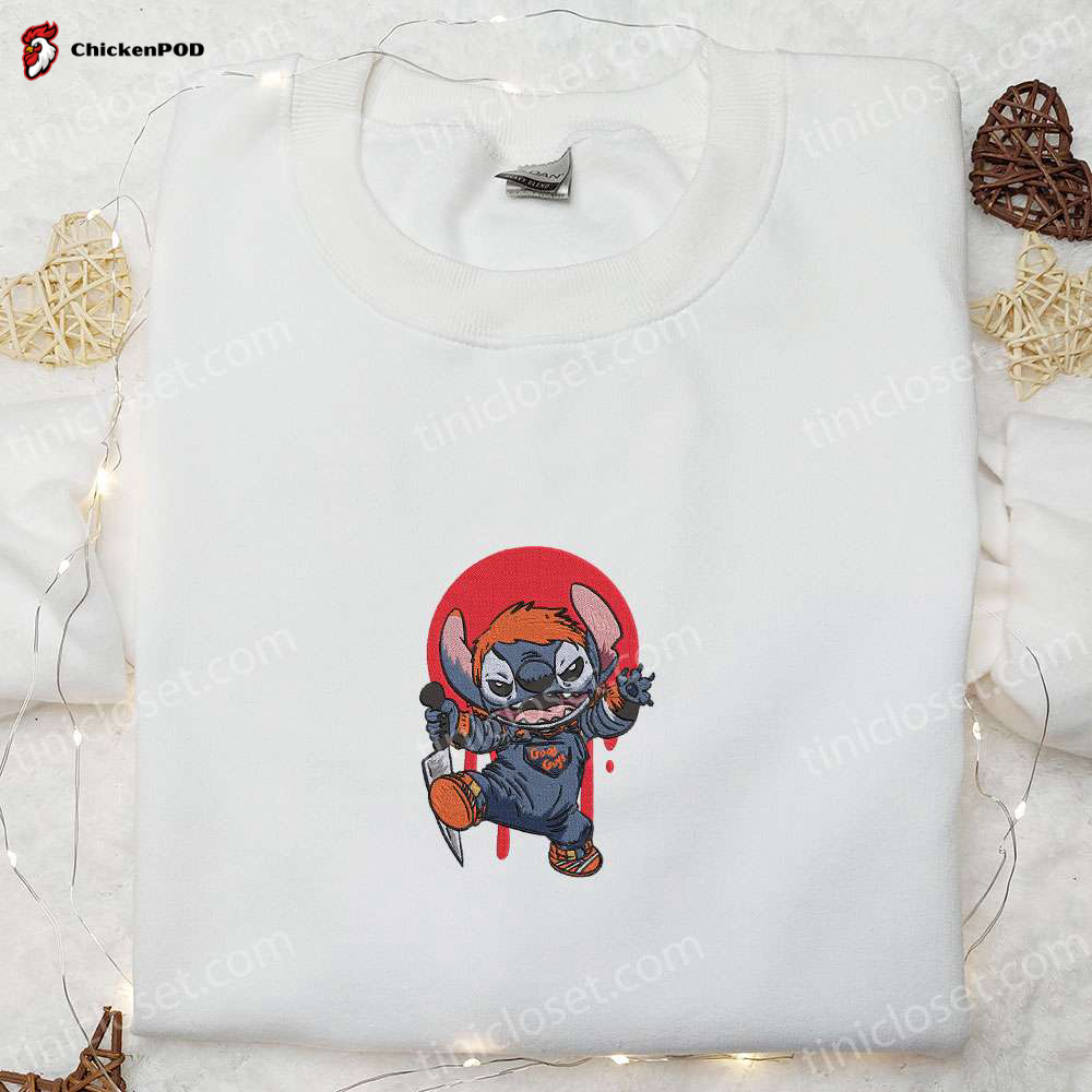 Chucky x Stitch Embroidered Sweatshirt: Disney Halloween Hoodie Best Gifts for Family