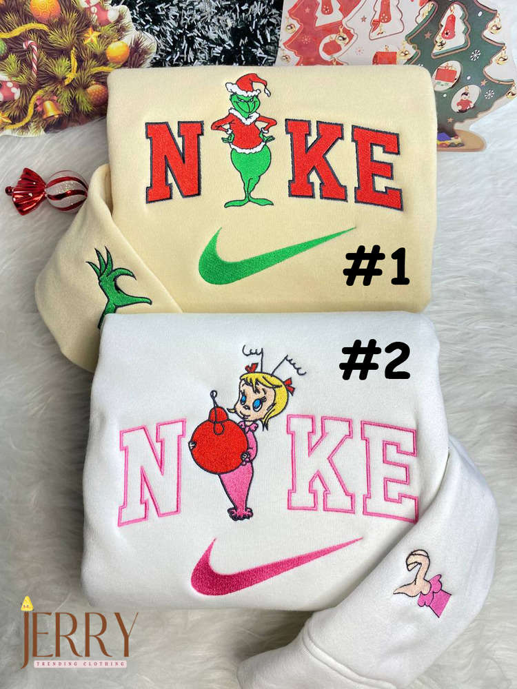 Cindy Lou Who & Grinch Christmas Nike Sweatshirt: Festive Embroidered Design for Holiday Cheer!