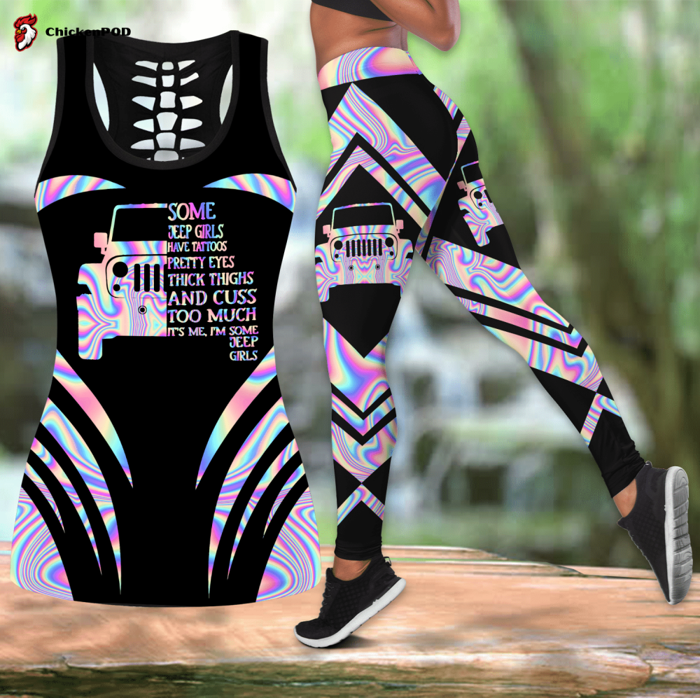 Colorful Jeep girl Leggings + Hollow Tank Combo