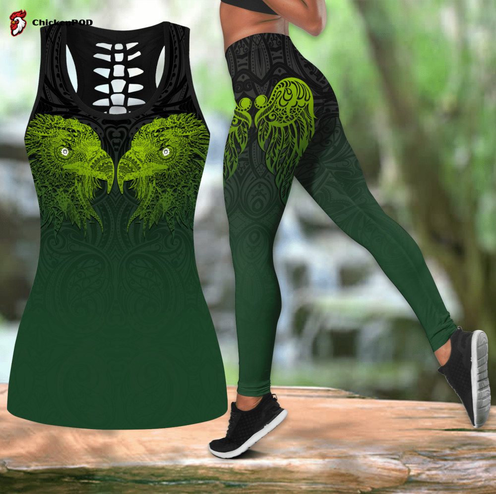 Combo Paua shell wolf tattoo tank top & leggings outfit For Women Sport Gifts