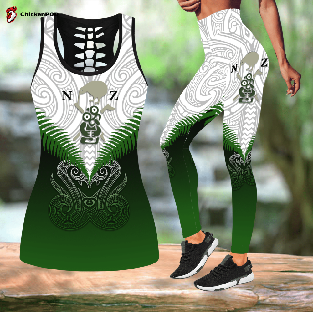 Combo Maori Manaia Green Rugby tank top & leggings outfit For Women Sport Gifts