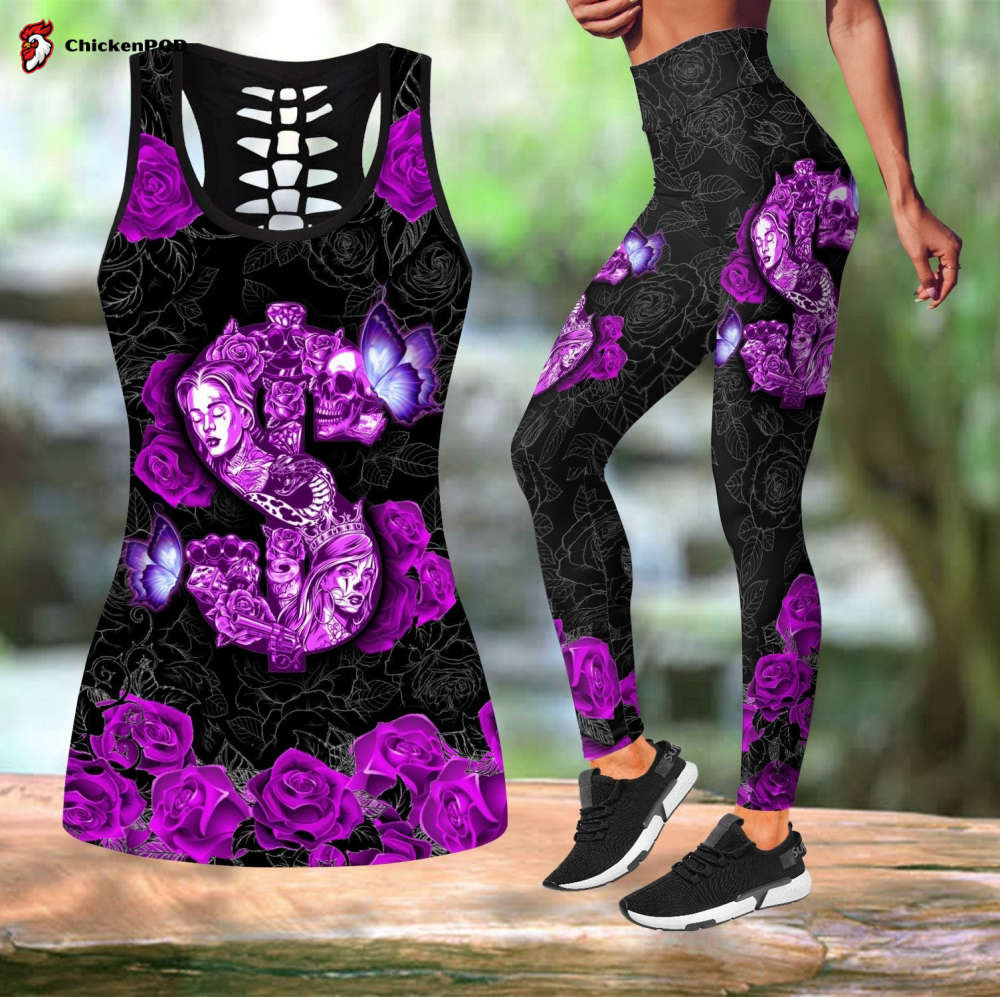 Combo Money Skull Rose tanktop & legging outfit For Women Sport Gifts