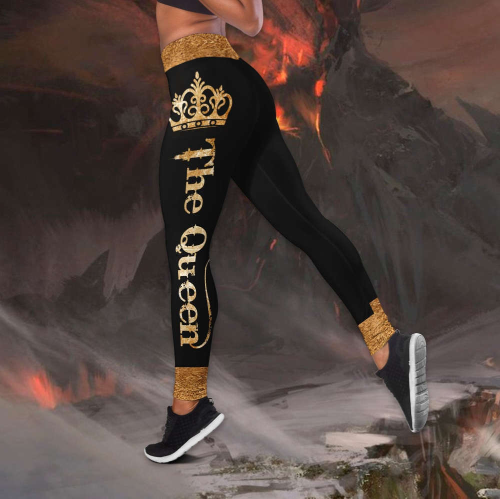 Custom Name Lion Queen legging + hollow tank customize combo For Women Sport Gifts